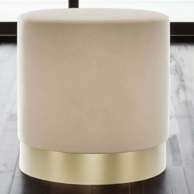Lara Beige Velvet and Brushed Gold Small Pouffe - Cream - LPD Home - Wilko - image 1