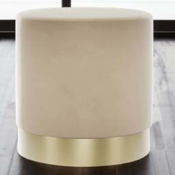 Lara Beige Velvet and Brushed Gold Small Pouffe - Cream - LPD Home - Wilko
