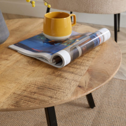 Home Source Caribou Natural Mango Wooden Top Round Coffee Table with Iron Legs - Size: 40 x 70 x 70cm - Brown - Wilko - thumbnail 4