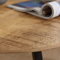 Home Source Caribou Natural Mango Wooden Top Round Coffee Table with Iron Legs - Size: 40 x 70 x 70cm - Brown - Wilko - thumbnail 5