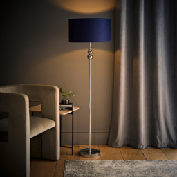 ValueLights Marissa Reni Navy Blue Velvet Shade and Chrome Ball LED Floor Lamp - Size: 145 x 45 x 45cm - Silver - Wilko - thumbnail 7
