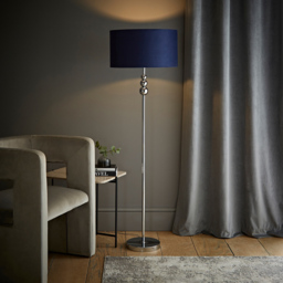 ValueLights Marissa Reni Navy Blue Velvet Shade and Chrome Ball LED Floor Lamp - Size: 145 x 45 x 45cm - Silver - Wilko - thumbnail 3