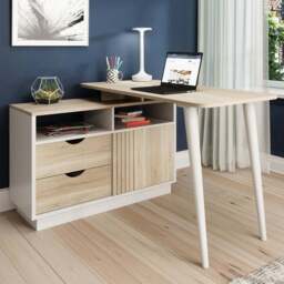 Teknik Office Bridge Sonoma Oak Effect Finish Desk Brown - Size: 95 x 120 x 55cm - Wilko