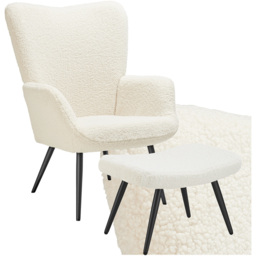 tectake Hygge Cream and Black Boucle Padded Armchair with Stool - Size: Single - Wilko - thumbnail 3