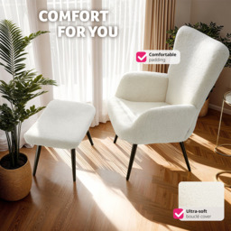tectake Hygge Cream and Black Boucle Padded Armchair with Stool - Size: Single - Wilko - thumbnail 7