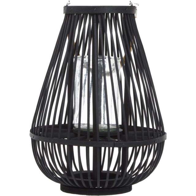 Premier Housewares Lentigo Black Bamboo Lantern Small - Size: 28 x 28 x 38cm - Wilko - image 1