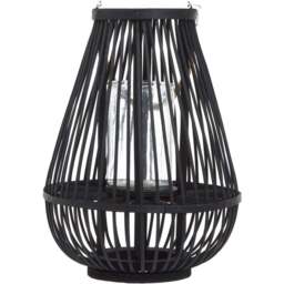 Premier Housewares Lentigo Black Bamboo Lantern Small - Size: 28 x 28 x 38cm - Wilko