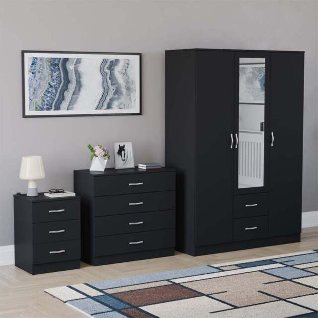 Vida Designs Riano Black 3 Piece Bedroom Furniture Set - Wilko - image 1