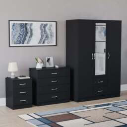 VIDA DESIGNS Riano Black 3 Piece Bedroom Furniture Set - Wilko