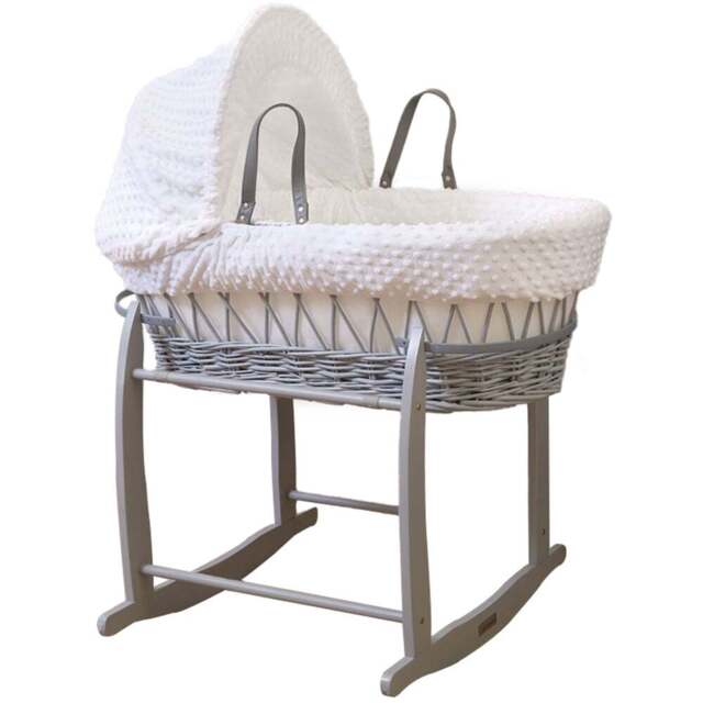 Clair De Lune White Dimple Grey Wicker Moses Basket with Rocking Stand - Size: 68 x 68 x 30cm - Wilko