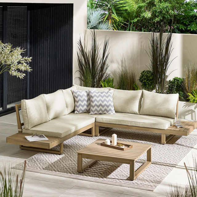Furniturebox Sardinia 6 Seater Natural Oak Effect Wood Outdoor Sofa Set - Brown - Wilko - image 1