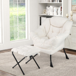 Costway Beige Lazy Chair with Ottoman - Size: Single - Cream - Wilko - thumbnail 4