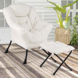 Costway Beige Lazy Chair with Ottoman - Size: Single - Cream - Wilko