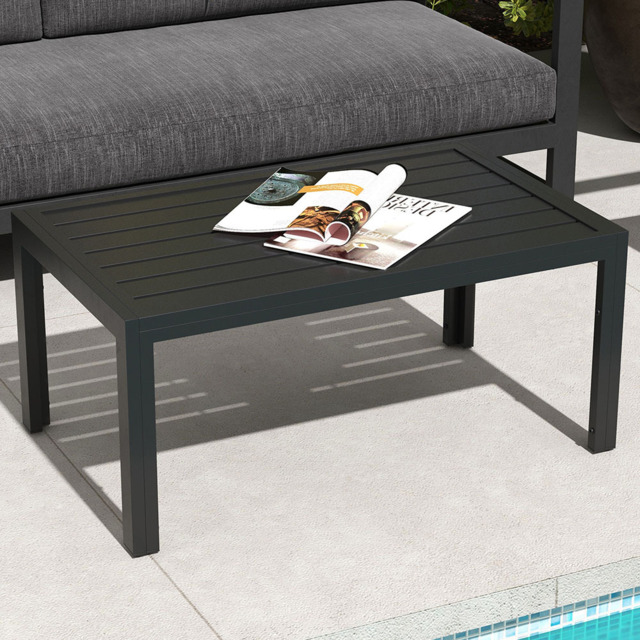 Outsunny Black Steel Frame and Slat Tabletop Outdoor Side Table - Size: 101.5 x 61 x 46cm - Wilko - image 1