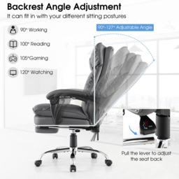 Costway Grey Ergonomic Adjustable High Back Rolling Computer Chair with Footrest - Size: 79 x 57 x 39cm - Wilko - thumbnail 7