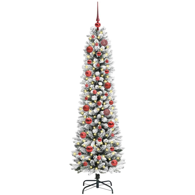 vidaXL Pre-Lit Warm White LED and Red Baubles White Artificial Christmas Tree with Stand 4.9ft - Wilko - image 1
