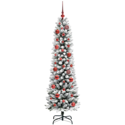 vidaXL Pre-Lit Warm White LED and Red Baubles White Artificial Christmas Tree with Stand 4.9ft - Wilko - thumbnail 5