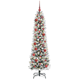 vidaXL Pre-Lit Warm White LED and Red Baubles White Artificial Christmas Tree with Stand 4.9ft - Wilko - thumbnail 1