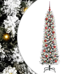 vidaXL Pre-Lit Warm White LED and Red Baubles White Artificial Christmas Tree with Stand 4.9ft - Wilko - thumbnail 3