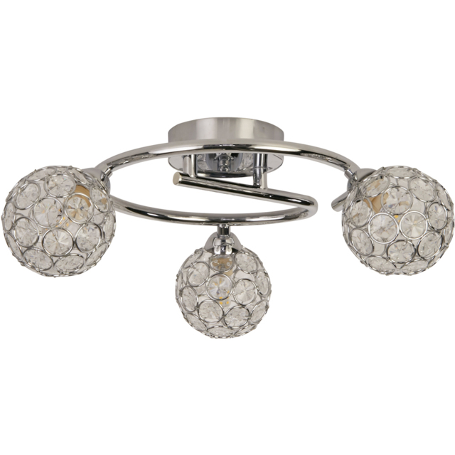 Lighting Collection Waylen 3 Light Crystal Effect Round Shade Ceiling Fitting - Size: 14.5 x 34 x 34cm - Silver - Wilko - image 1
