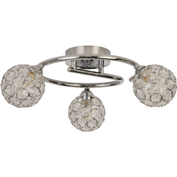 Lighting Collection Waylen 3 Light Crystal Effect Round Shade Ceiling Fitting - Size: 14.5 x 34 x 34cm - Silver - Wilko - thumbnail 1