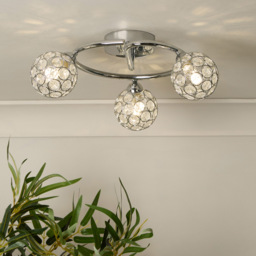 Lighting Collection Waylen 3 Light Crystal Effect Round Shade Ceiling Fitting - Size: 14.5 x 34 x 34cm - Silver - Wilko - thumbnail 3