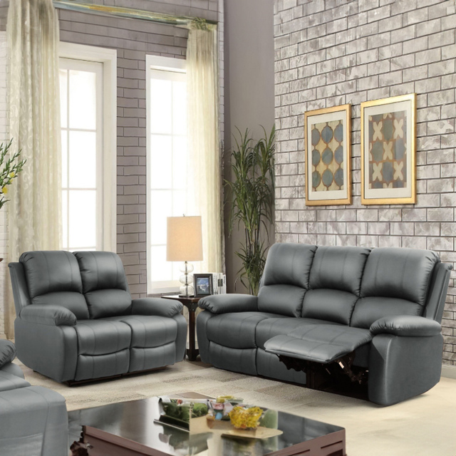 Brooklyn 5 Seater Dark Grey Bonded Leather Manual Recliner Sofa Set - Wilko - image 1