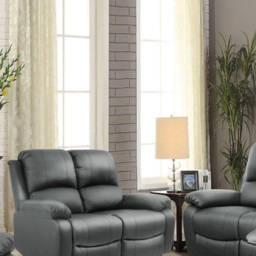 Brooklyn 5 Seater Dark Grey Bonded Leather Manual Recliner Sofa Set - Wilko - thumbnail 3