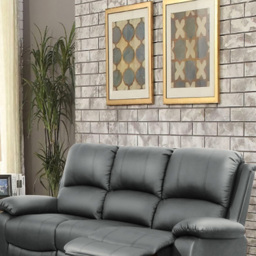 Brooklyn 5 Seater Dark Grey Bonded Leather Manual Recliner Sofa Set - Wilko - thumbnail 4