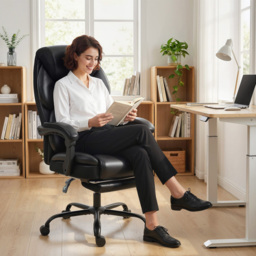 Portland Black Height Adjustable Office Chair with Footrest and Castors - Size: 116 x 67 x 78.5cm - Wilko - thumbnail 3