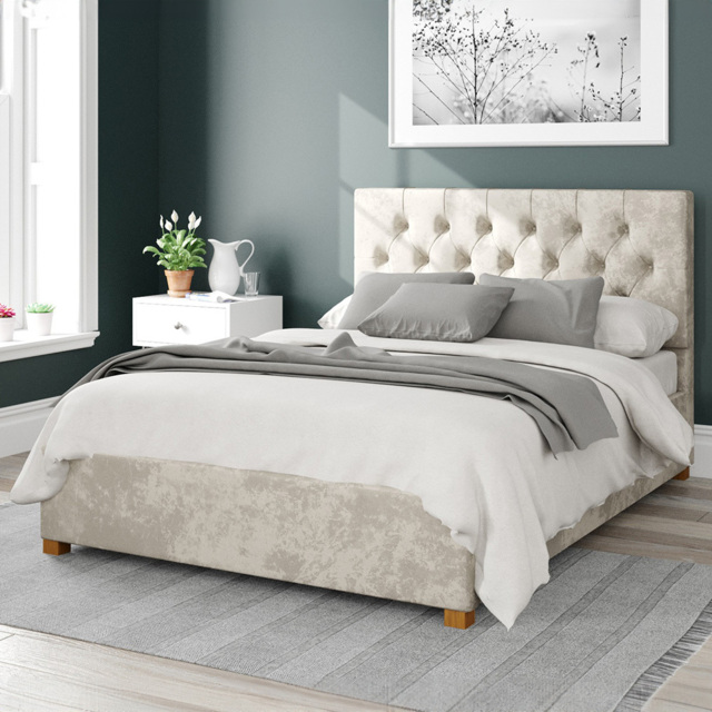 Aspire Olivier King Size Pearl Mirazzi Velvet Ottoman Bed - Cream - Aspire Beds - Wilko - image 1