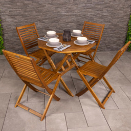 Charles Bentley Acacia 4 Seater Octagonal Dining Set - Brown - Wilko - thumbnail 1