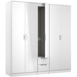 Crowndale Camden 5 Door 2 Drawer White Gloss and White Wardrobe Ready Assembled - White Gloss & White - Wilko - thumbnail 5