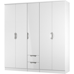 Crowndale Camden 5 Door 2 Drawer White Gloss and White Wardrobe Ready Assembled - White Gloss & White - Wilko - thumbnail 4