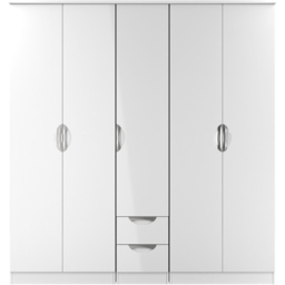 Crowndale Camden 5 Door 2 Drawer White Gloss and White Wardrobe Ready Assembled - White Gloss & White - Wilko - thumbnail 3