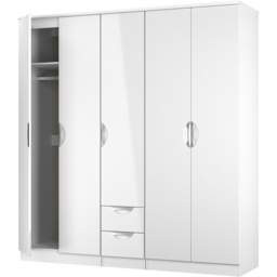 Crowndale Camden 5 Door 2 Drawer White Gloss and White Wardrobe Ready Assembled - White Gloss & White - Wilko - thumbnail 6
