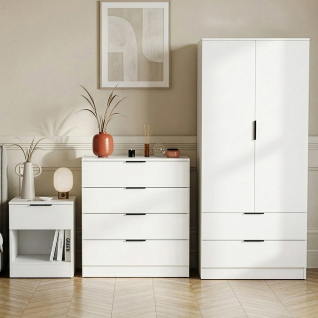 Vida Designs Trega White 3 Piece Bedroom Furniture Set - Size: 170 x 76 x 53cm - Wilko - image 1