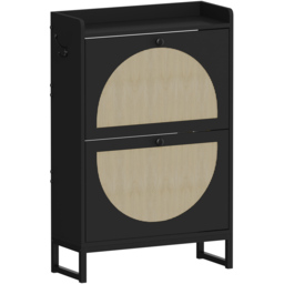 FurnitureHMD 2 Door Black Woven Rattan Shoe Cabinet with Hooks - Size: 93.5 x 60 x 23.5cm - Wilko - thumbnail 3