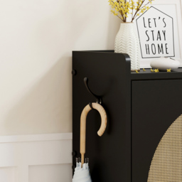 FurnitureHMD 2 Door Black Woven Rattan Shoe Cabinet with Hooks - Size: 93.5 x 60 x 23.5cm - Wilko - thumbnail 5