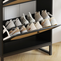 FurnitureHMD 2 Door Black Woven Rattan Shoe Cabinet with Hooks - Size: 93.5 x 60 x 23.5cm - Wilko - thumbnail 7