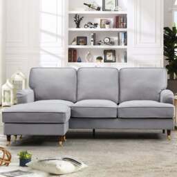Woodbury 3 Seater Grey Velvet Reversible Corner Sofa - Artemis Home - Wilko