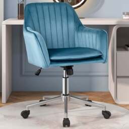 Costway Blue Velvet Adjustable Office Chair - Size: 61 x 57 x 51cm - Wilko - thumbnail 1