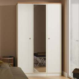 Crowndale Victoria 3 Door Cream Ash and Oak Mirror Wardrobe - Wilko