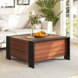 Costway Walnut Square Coffee Table - Size: 104.1 x 55.9 x 20.32cm - Brown - Wilko - thumbnail 5