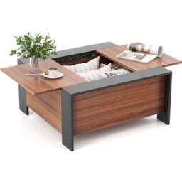 Costway Walnut Square Coffee Table - Size: 104.1 x 55.9 x 20.32cm - Brown - Wilko - thumbnail 4