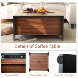 Costway Walnut Square Coffee Table - Size: 104.1 x 55.9 x 20.32cm - Brown - Wilko - thumbnail 6