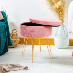 Harbour Housewares Pink and Gold Velvet Round Footstool with Storage - Size: 45 x 36 x 36cm - Wilko - thumbnail 6