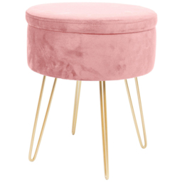 Harbour Housewares Pink and Gold Velvet Round Footstool with Storage - Size: 45 x 36 x 36cm - Wilko - thumbnail 3