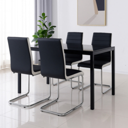 Kosy Koala 4 Seater Striped Faux Leather Glass Dining Set White and Black - Wilko - thumbnail 5