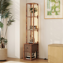 HOMCOM Single Drawer 4 Shelf Rustic Brown LED Floor Lamp - Size: 32 x 21 x 51.5cm - Wilko - thumbnail 5